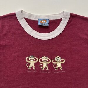 Y2K Breakdown Baby T Shirt Monkey See No Evil Womens T shirt Size Medium Ringer